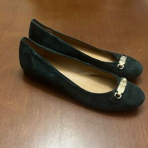 Talbots Forest Green Suede Flats with Gold Accent